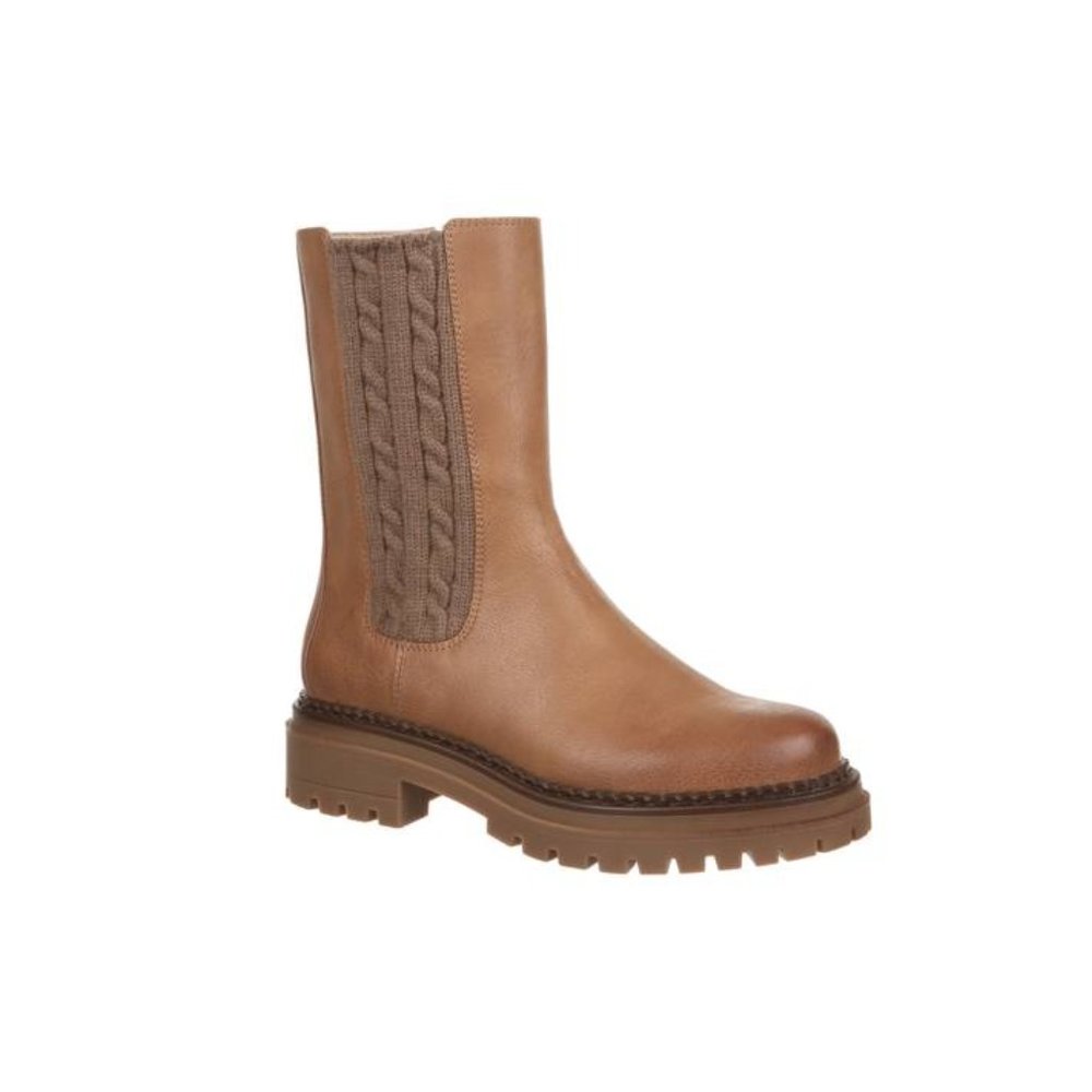 Sam & Libby Tan Womens Scarlett Sweater Heeled Chelsea Bootie Size 7.5
